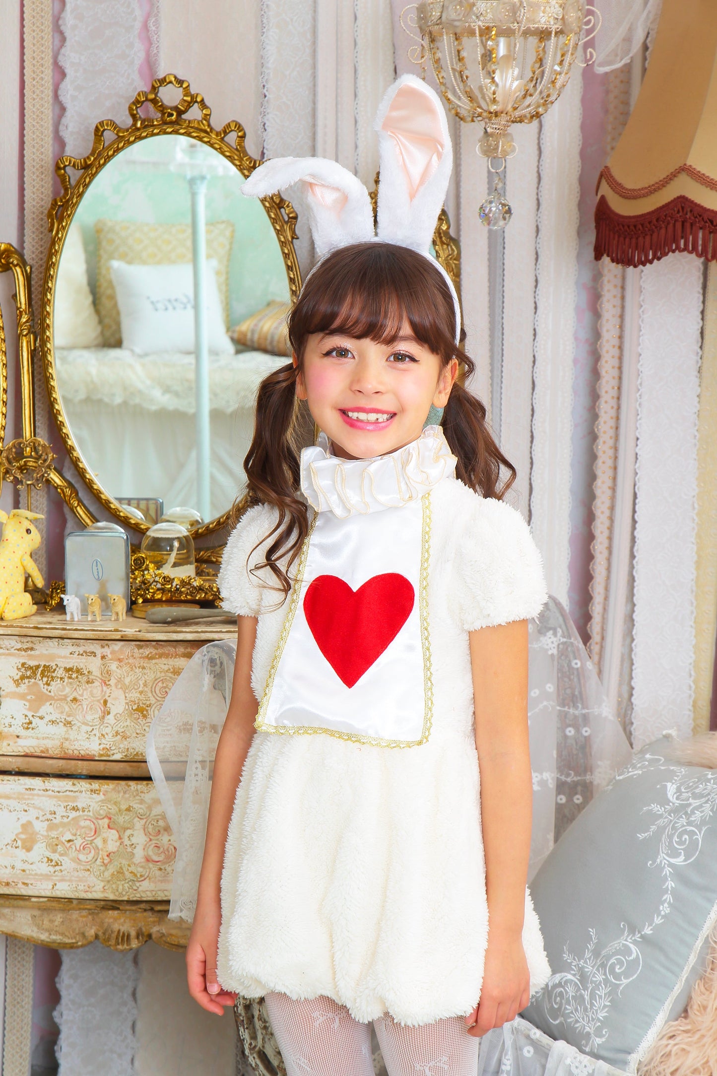 コスプレ キッズ こども うさぎ ハロウィン ワンダーラビットガール 100cm/120cm/140cm ホワイト【クリアストーン】