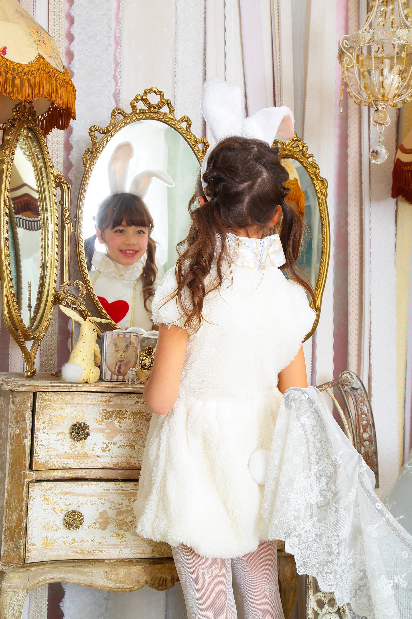 コスプレ キッズ こども うさぎ ハロウィン ワンダーラビットガール 100cm/120cm/140cm ホワイト【クリアストーン】