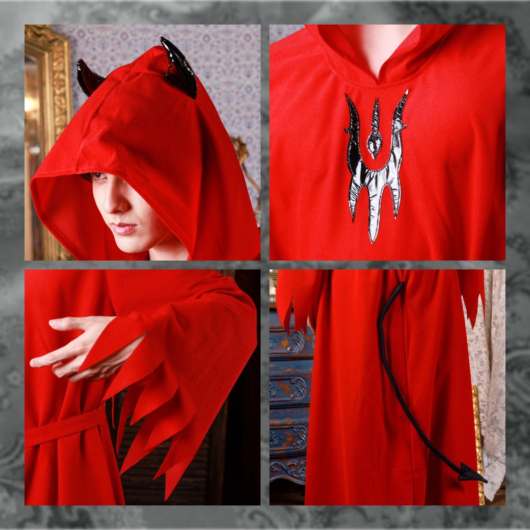 ≪スタンミさん着用≫ コスプレ 仮装 ハロウィン デビルローブ メンズ フリーサイズ レッド 【クリアストーン】