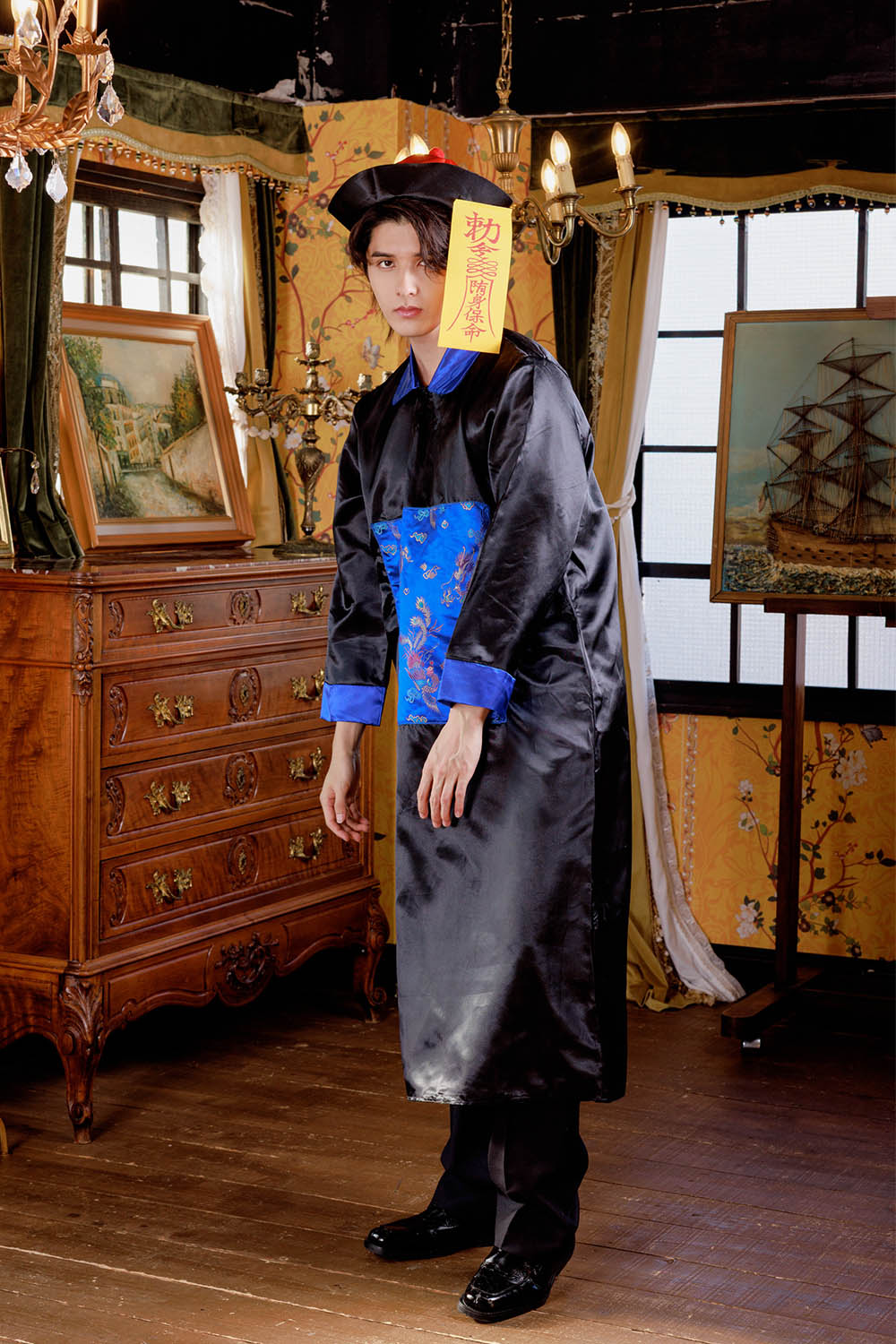 ≪スタンミさん着用≫ コスプレ 仮装 ハロウィン キョンシー メンズ フリーサイズ ブルー 【クリアストーン】