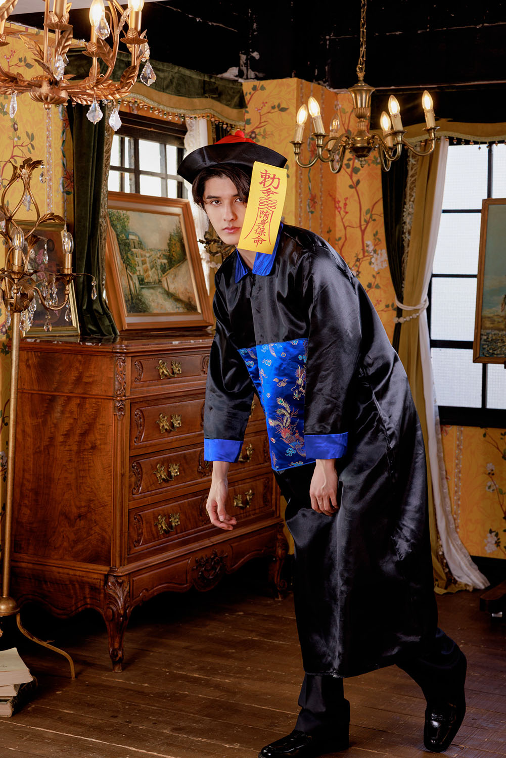 ≪スタンミさん着用≫ コスプレ 仮装 ハロウィン キョンシー メンズ フリーサイズ ブルー 【クリアストーン】