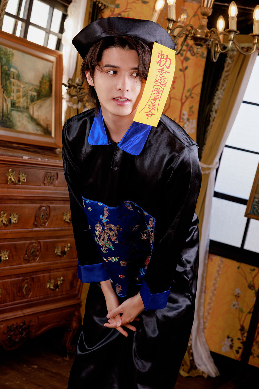 ≪スタンミさん着用≫ コスプレ 仮装 ハロウィン キョンシー メンズ フリーサイズ ブルー 【クリアストーン】