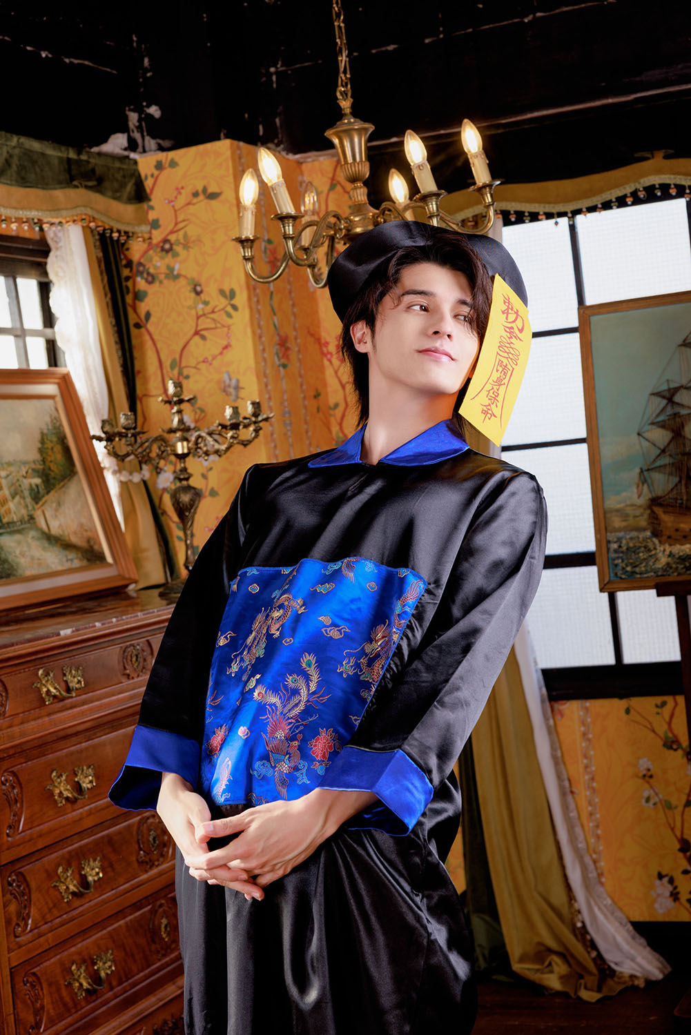 ≪スタンミさん着用≫ コスプレ 仮装 ハロウィン キョンシー メンズ フリーサイズ ブルー 【クリアストーン】