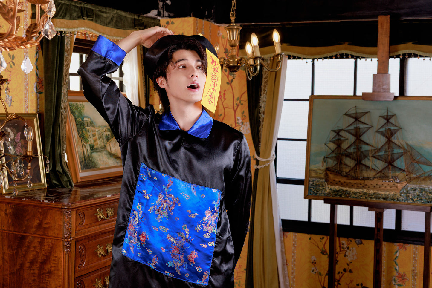 ≪スタンミさん着用≫ コスプレ 仮装 ハロウィン キョンシー メンズ フリーサイズ ブルー 【クリアストーン】