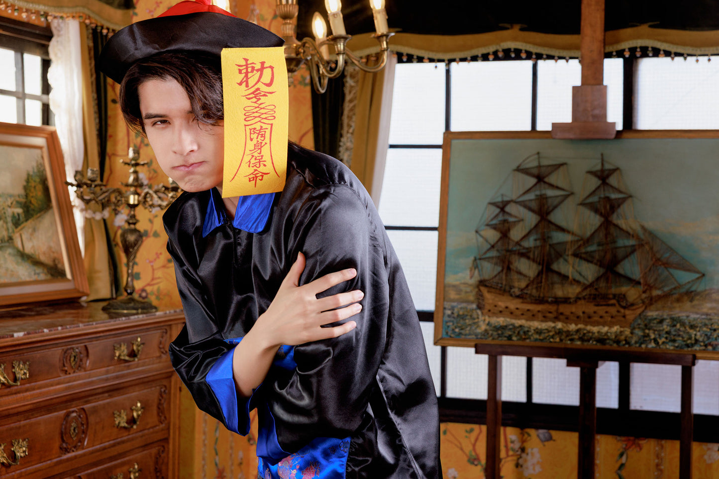 ≪スタンミさん着用≫ コスプレ 仮装 ハロウィン キョンシー メンズ フリーサイズ ブルー 【クリアストーン】