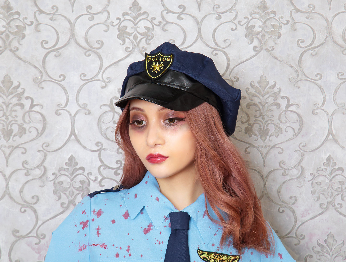 コスプレ ハロウィン ポリス 血糊 血のり ブラッディ ブラッディポリス レディース フリーサイズ ブルー 【クリアストーン】♡