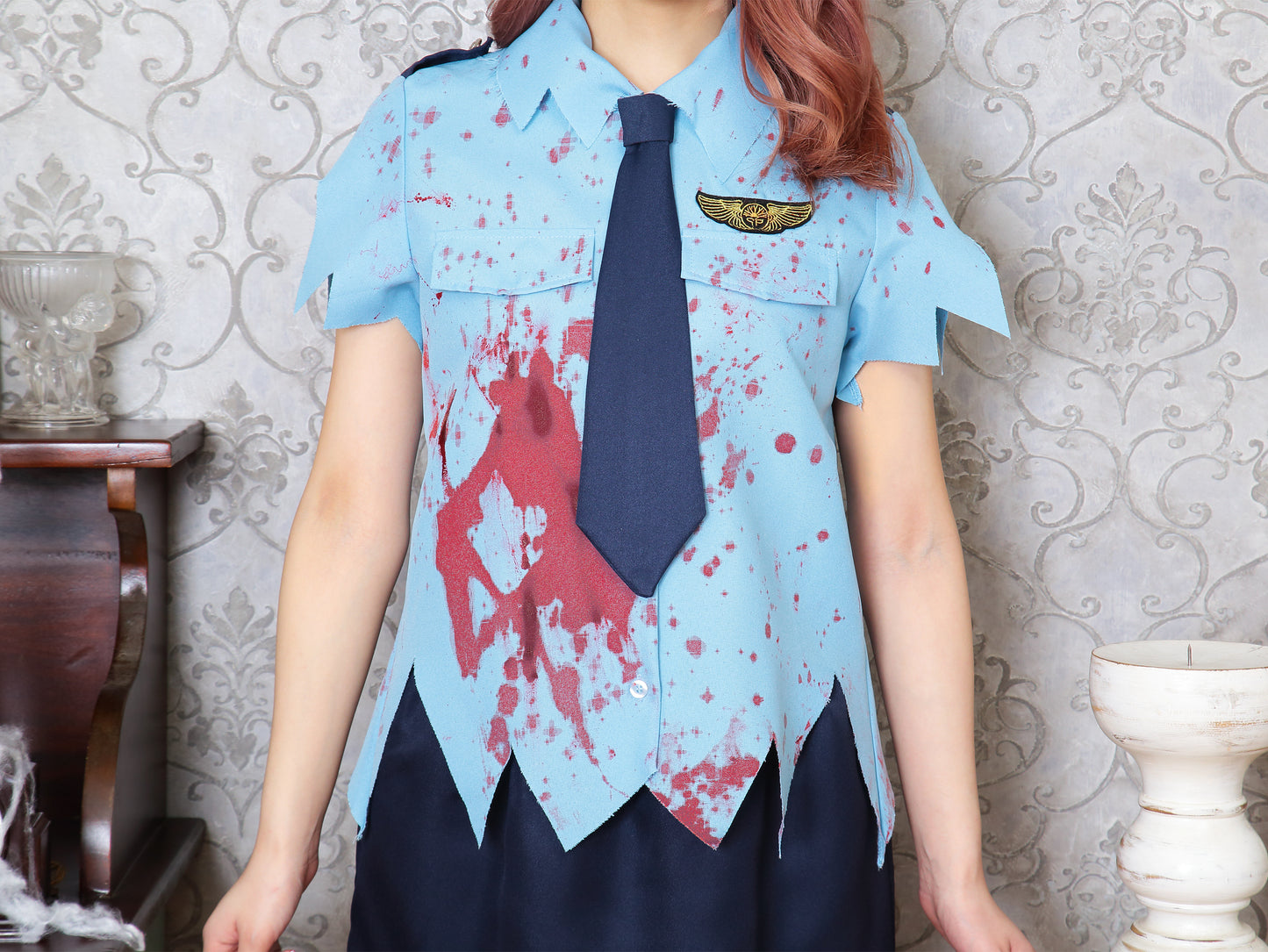 コスプレ ハロウィン ポリス 血糊 血のり ブラッディ ブラッディポリス レディース フリーサイズ ブルー 【クリアストーン】♡