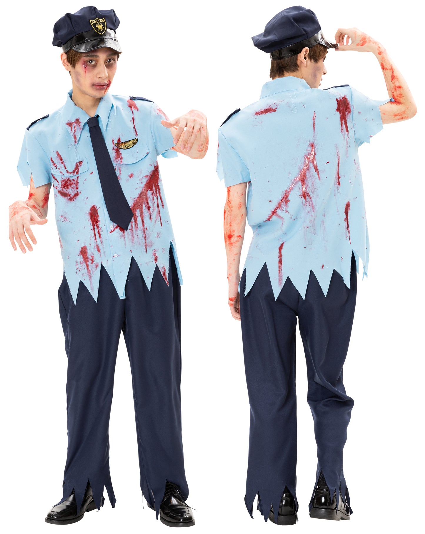 コスプレ ハロウィン ポリス 血糊 血のり ブラッディ ブラッディポリス メンズ フリーサイズ ブルー【クリアストーン】