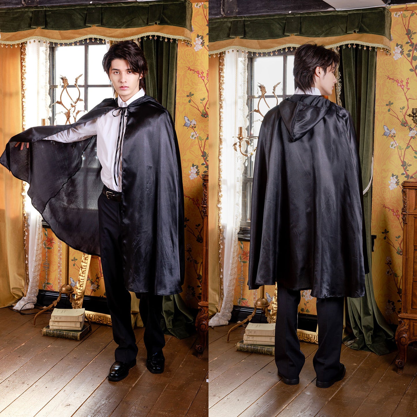 ≪スタンミさん着用≫ コスプレ 仮装 ハロウィン ブラックマント ユニセックス フリーサイズ ブラック 【クリアストーン】