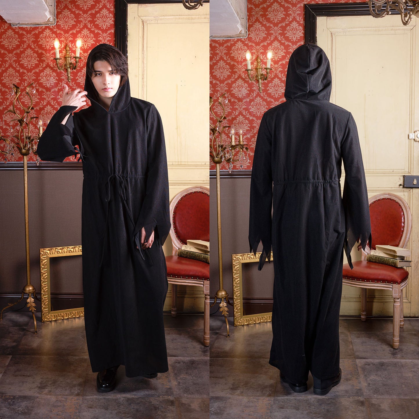 ≪スタンミさん着用≫ コスプレ 仮装 ハロウィン ムンクローブ メンズ フリーサイズ ブラック 【クリアストーン】