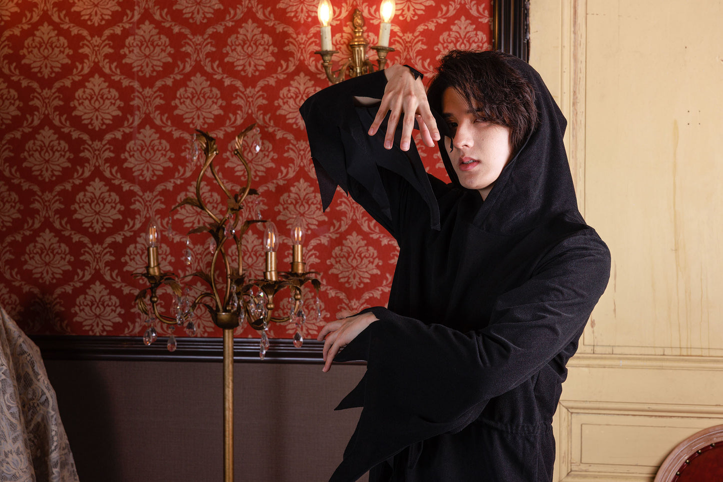 ≪スタンミさん着用≫ コスプレ 仮装 ハロウィン ムンクローブ メンズ フリーサイズ ブラック 【クリアストーン】