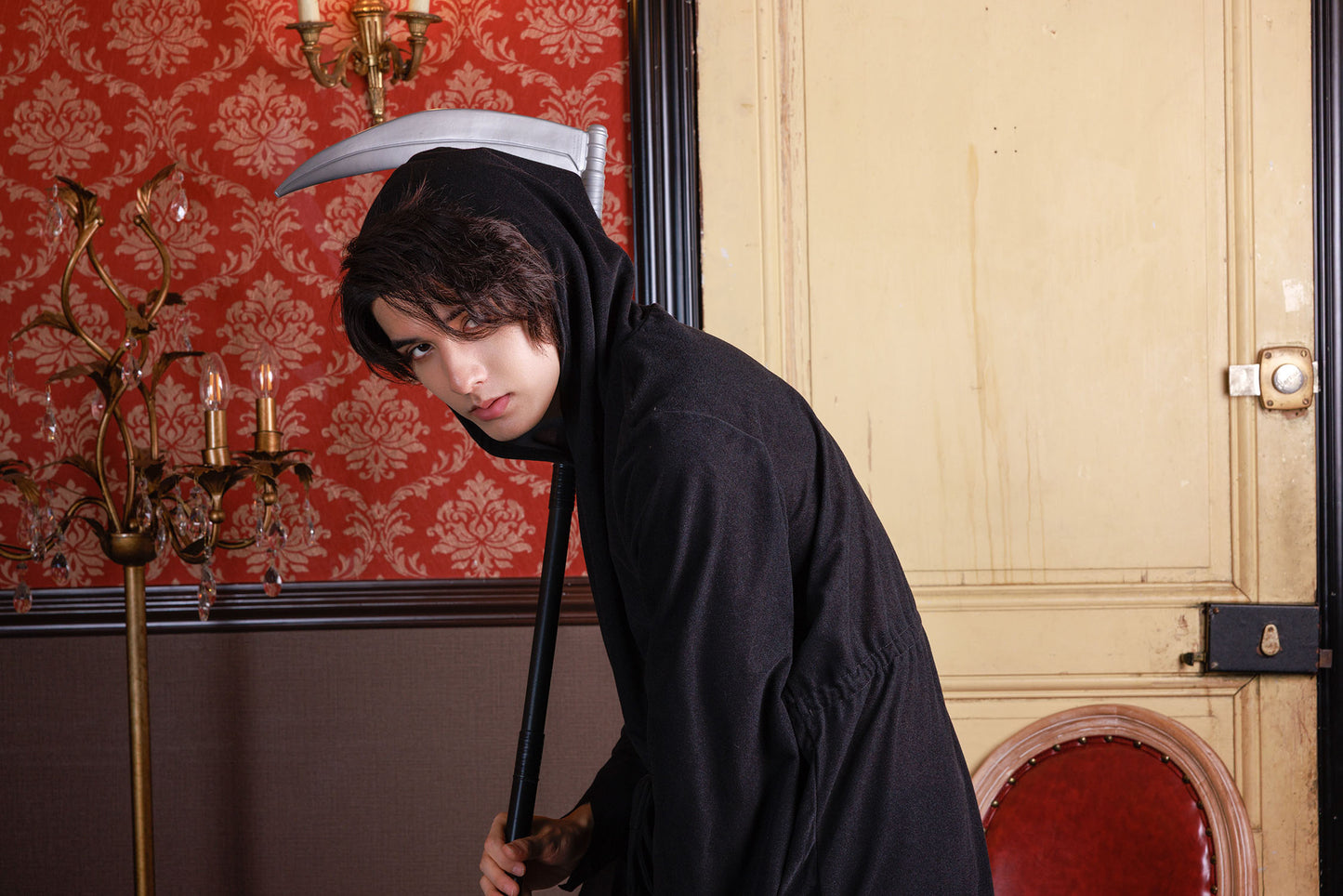 ≪スタンミさん着用≫ コスプレ 仮装 ハロウィン ムンクローブ メンズ フリーサイズ ブラック 【クリアストーン】