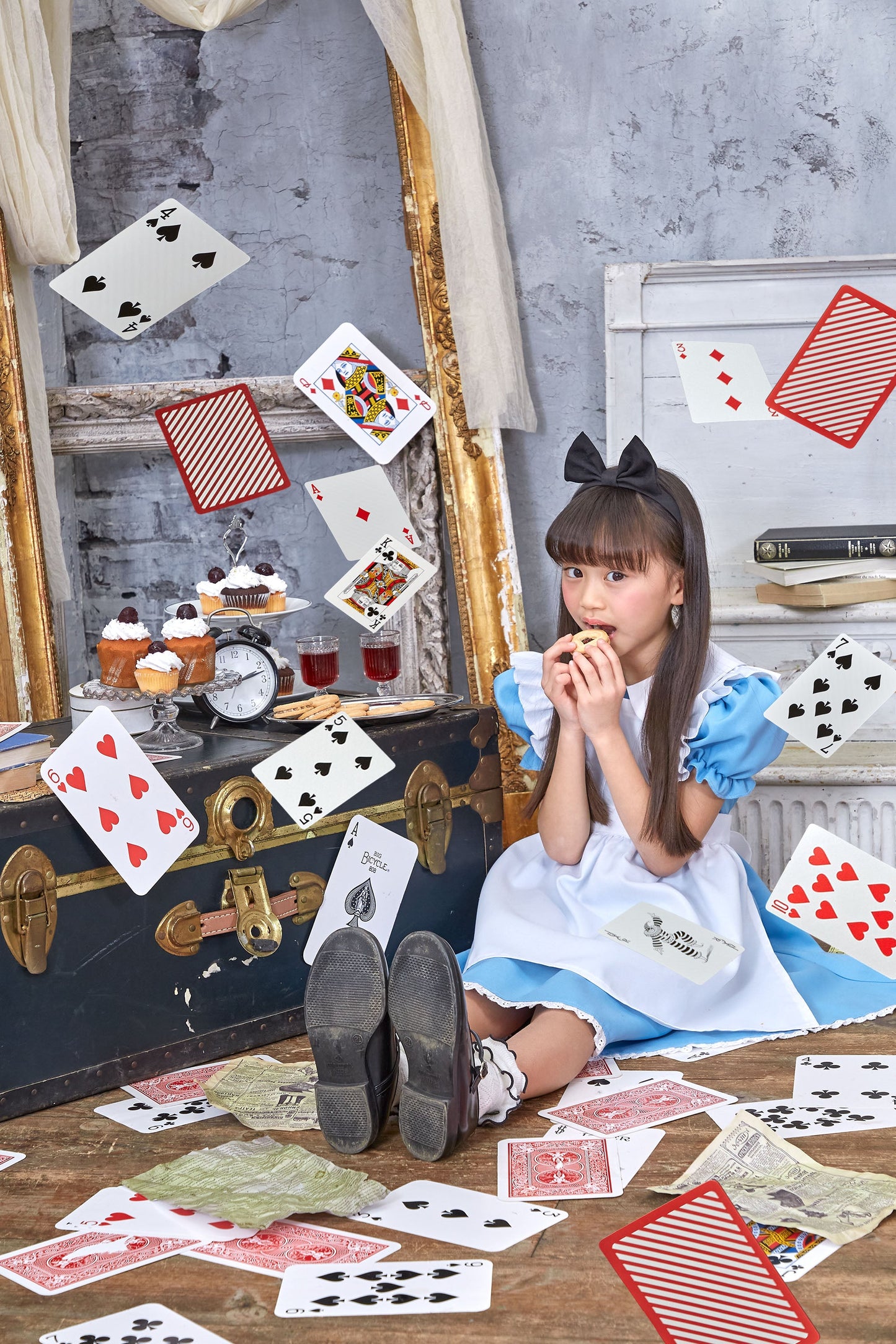 コスプレ キッズ こども 不思議の国のアリス アリス メイド ハロウィン AQUAドレス 100cm/120cm/140cm ブルー ホワイト【クリアストーン】