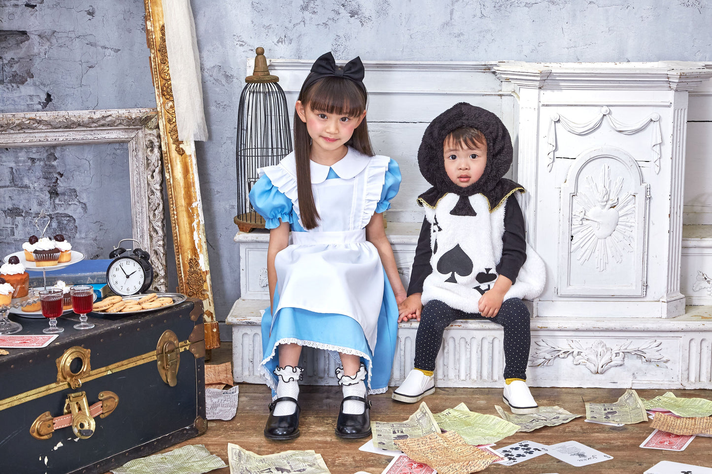 コスプレ キッズ こども 不思議の国のアリス アリス メイド ハロウィン AQUAドレス 100cm/120cm/140cm ブルー ホワイト【クリアストーン】