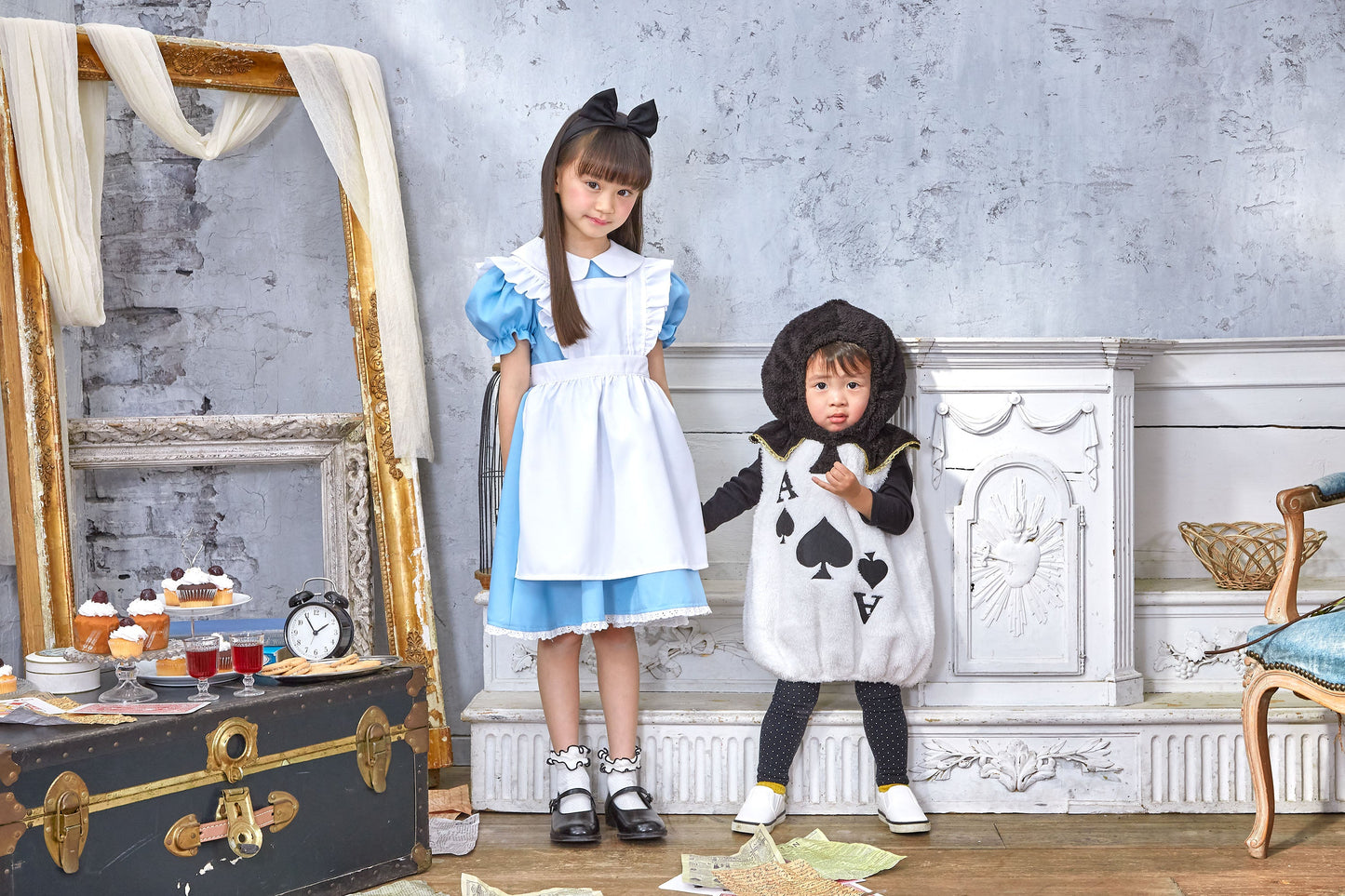 コスプレ キッズ こども 不思議の国のアリス アリス メイド ハロウィン AQUAドレス 100cm/120cm/140cm ブルー ホワイト【クリアストーン】