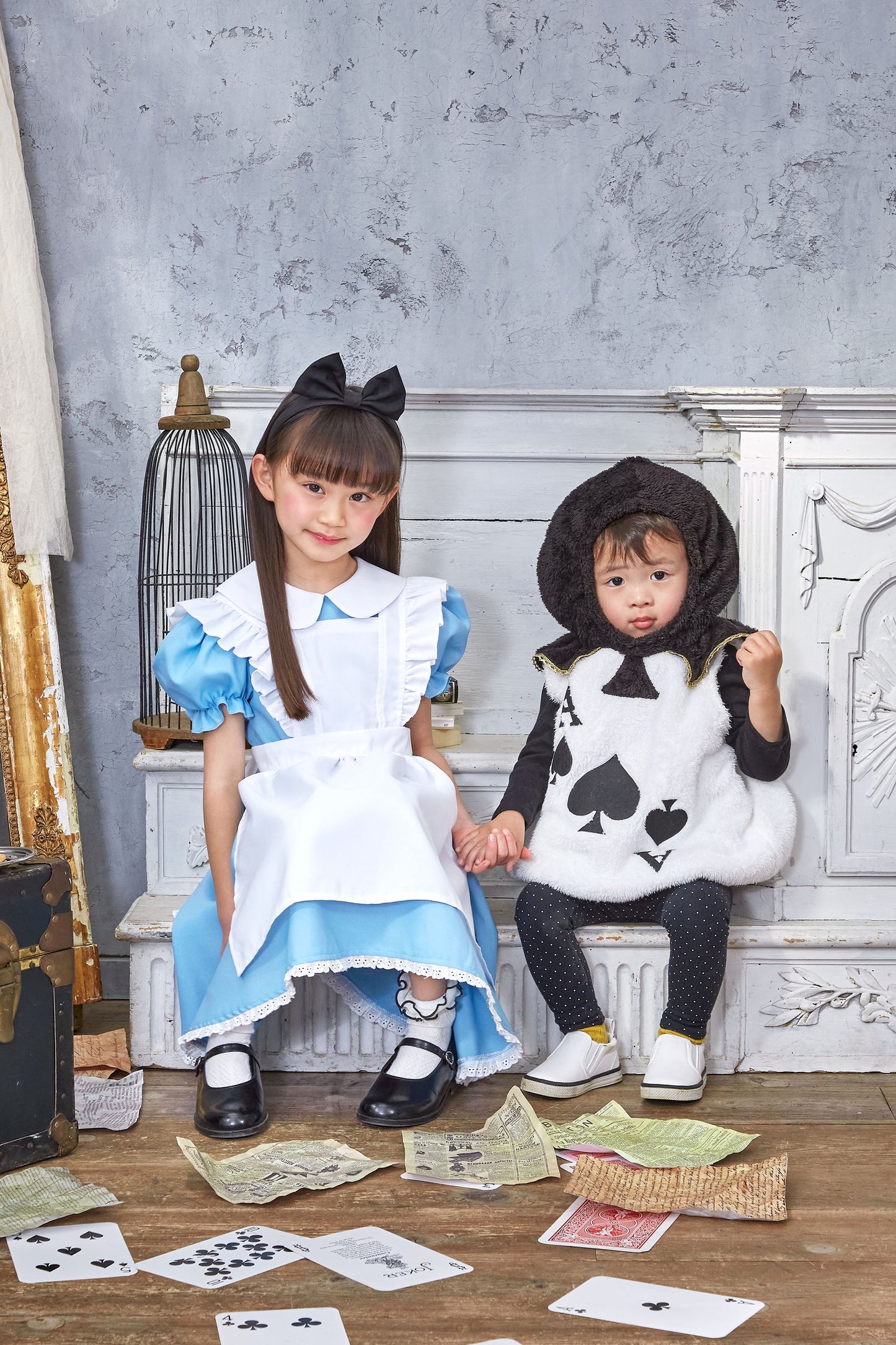 コスプレ キッズ こども 不思議の国のアリス アリス メイド ハロウィン AQUAドレス 100cm/120cm/140cm ブルー ホワイト【クリアストーン】