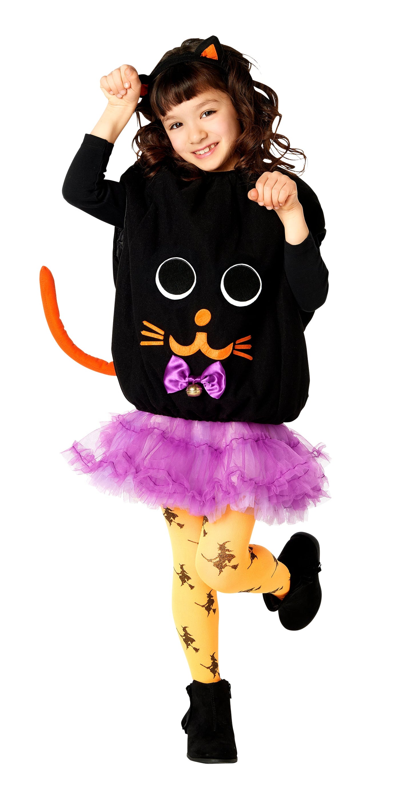コスプレ キッズ こども 黒猫 ねこ アニマル ハロウィン スマイルキャット 120cm ブラック【クリアストーン】