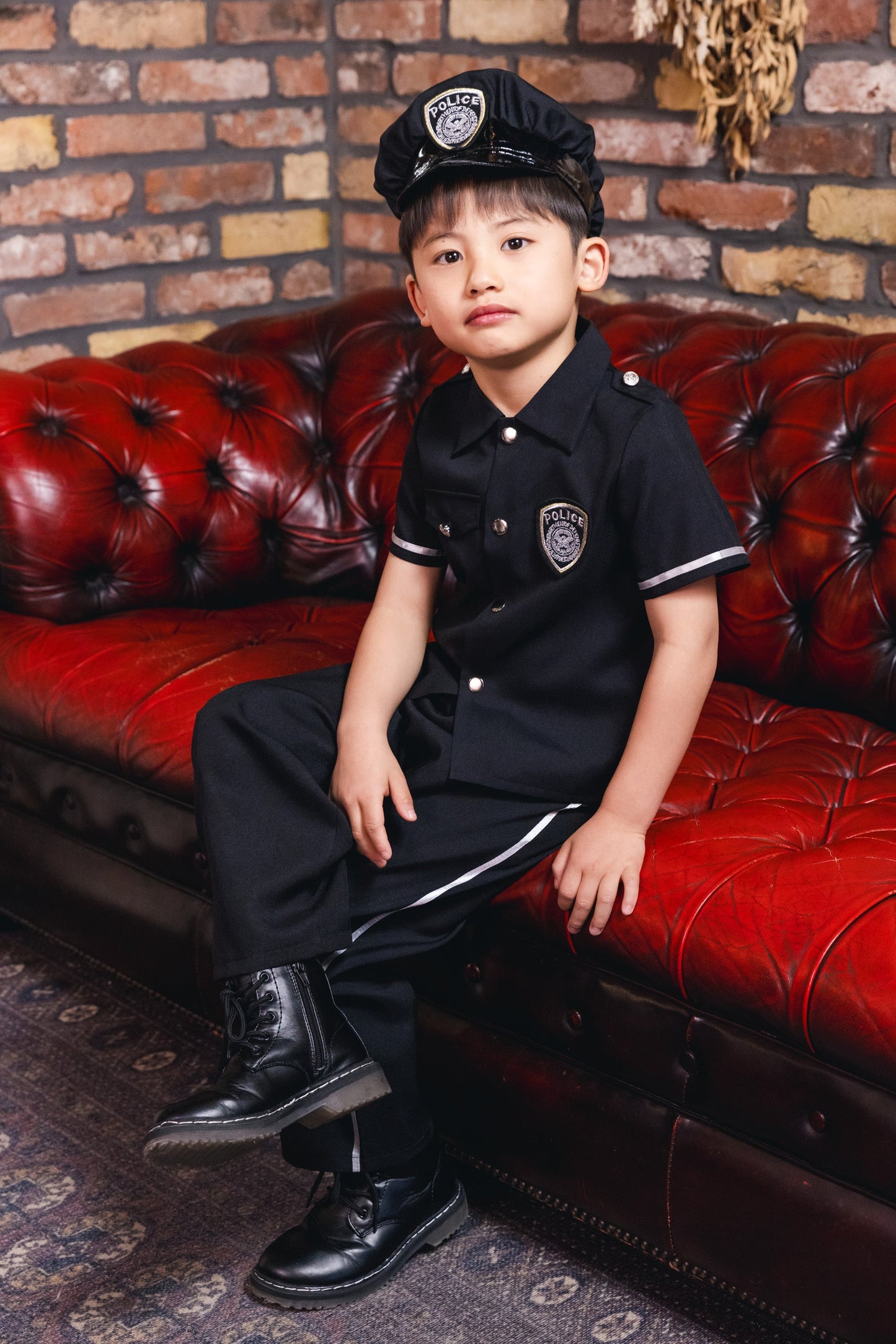 コスプレ キッズ こども 警官 ハロウィン スーパーポリスマン 男の子 100/120/140cm ブラック【クリアストーン】