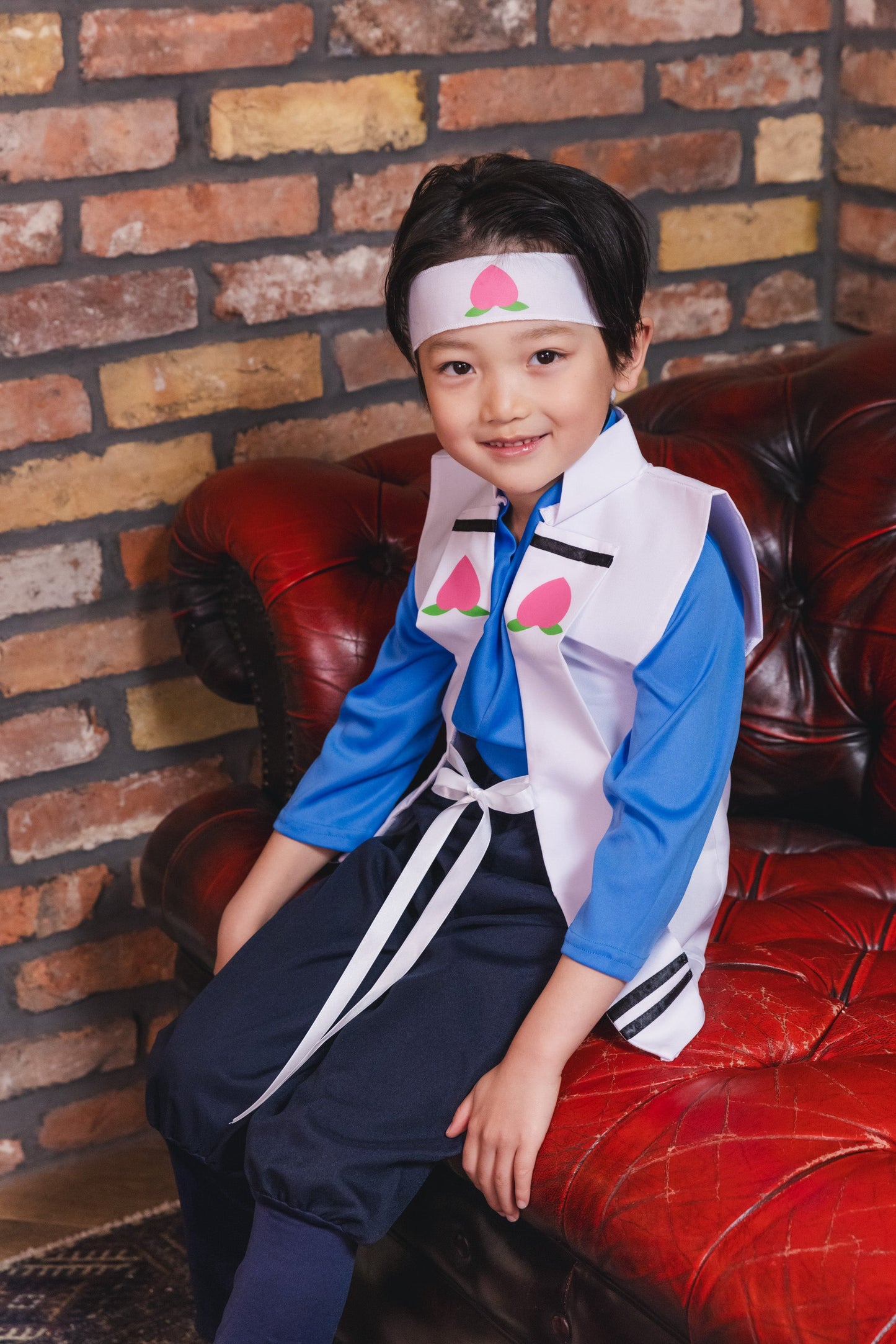 コスプレ キッズ こども 昔話 和装 キャラクター 和風コス 桃太郎 120cm ブルー ホワイト【クリアストーン】