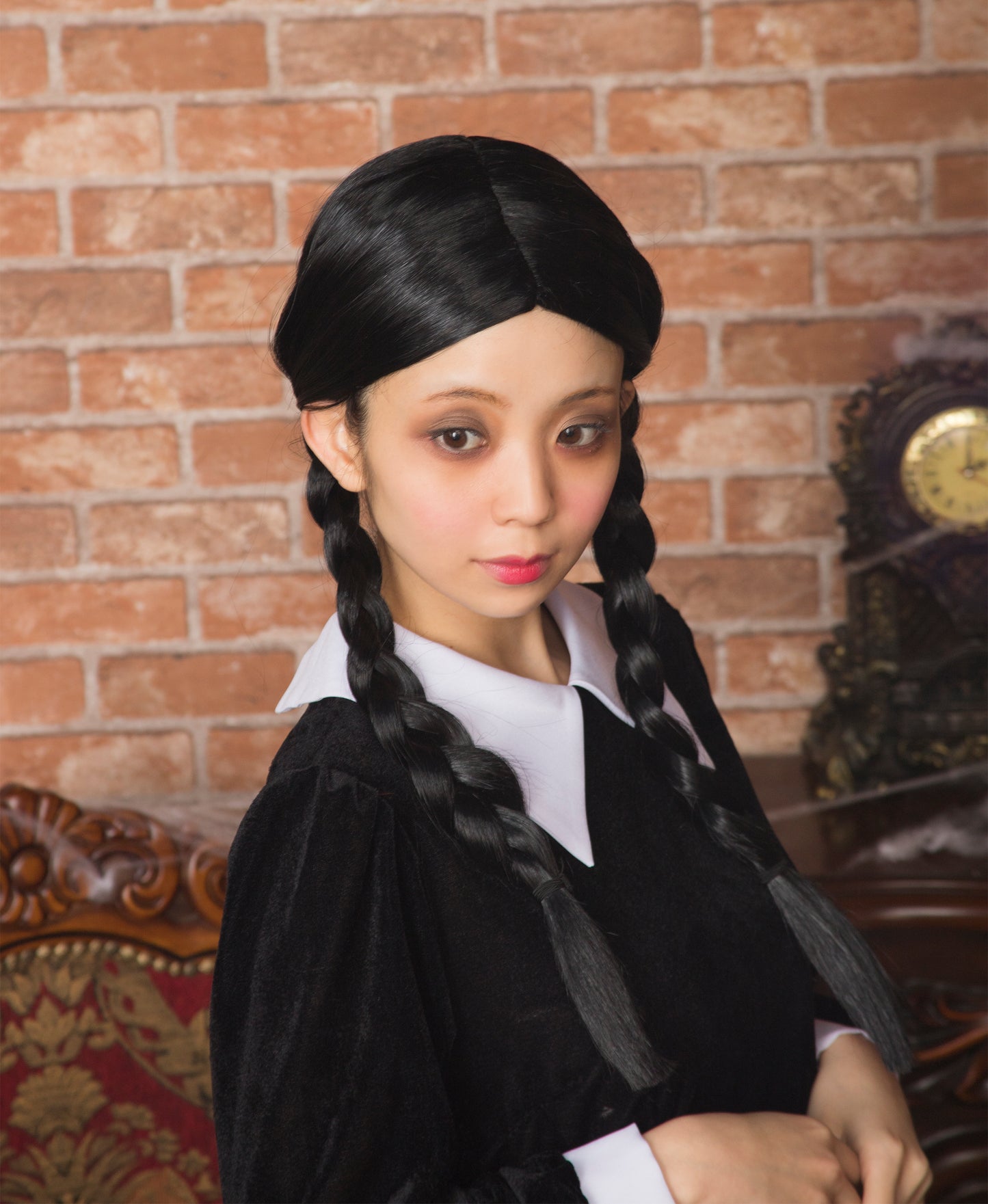 コスプレ 人形 ハロウィン ベルベットワンピースガール  レディース フリーサイズ ブラック【クリアストーン】