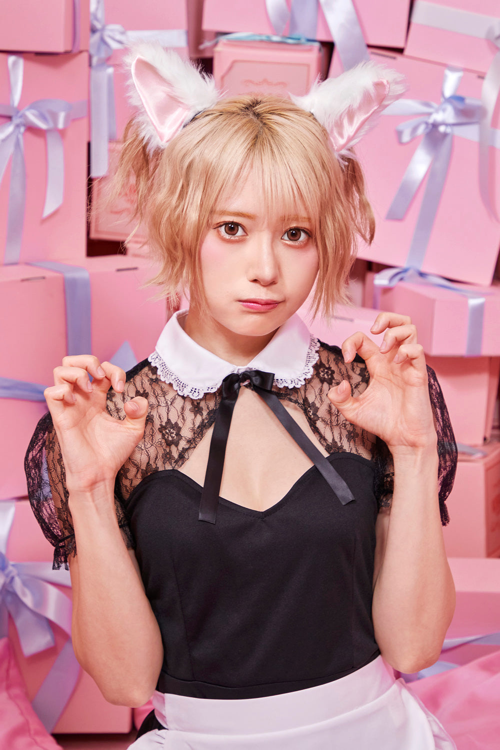 コスプレ 小物 けもみみピン アニマル 動物 ねこ/うさぎ/いぬ/ダルメシアン/パンダ/くま/きつね/おおかみ 仮装 フリーサイズ【クリアストーン】