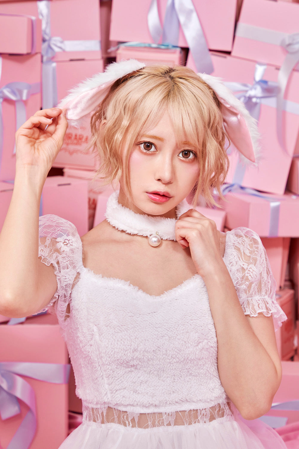 コスプレ 小物 けもみみピン アニマル 動物 ねこ/うさぎ/いぬ/ダルメシアン/パンダ/くま/きつね/おおかみ 仮装 フリーサイズ【クリアストーン】