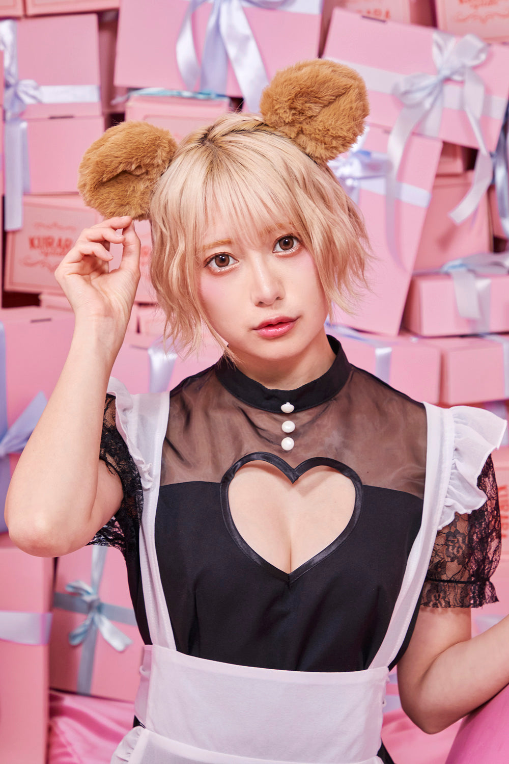 コスプレ 小物 けもみみピン アニマル 動物 ねこ/うさぎ/いぬ/ダルメシアン/パンダ/くま/きつね/おおかみ 仮装 フリーサイズ【クリアストーン】