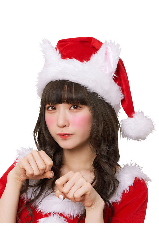 コスプレ クリスマス サンタクロース 猫 ねこみみサンタ帽子 ユニセックス レッド【クリアストーン】