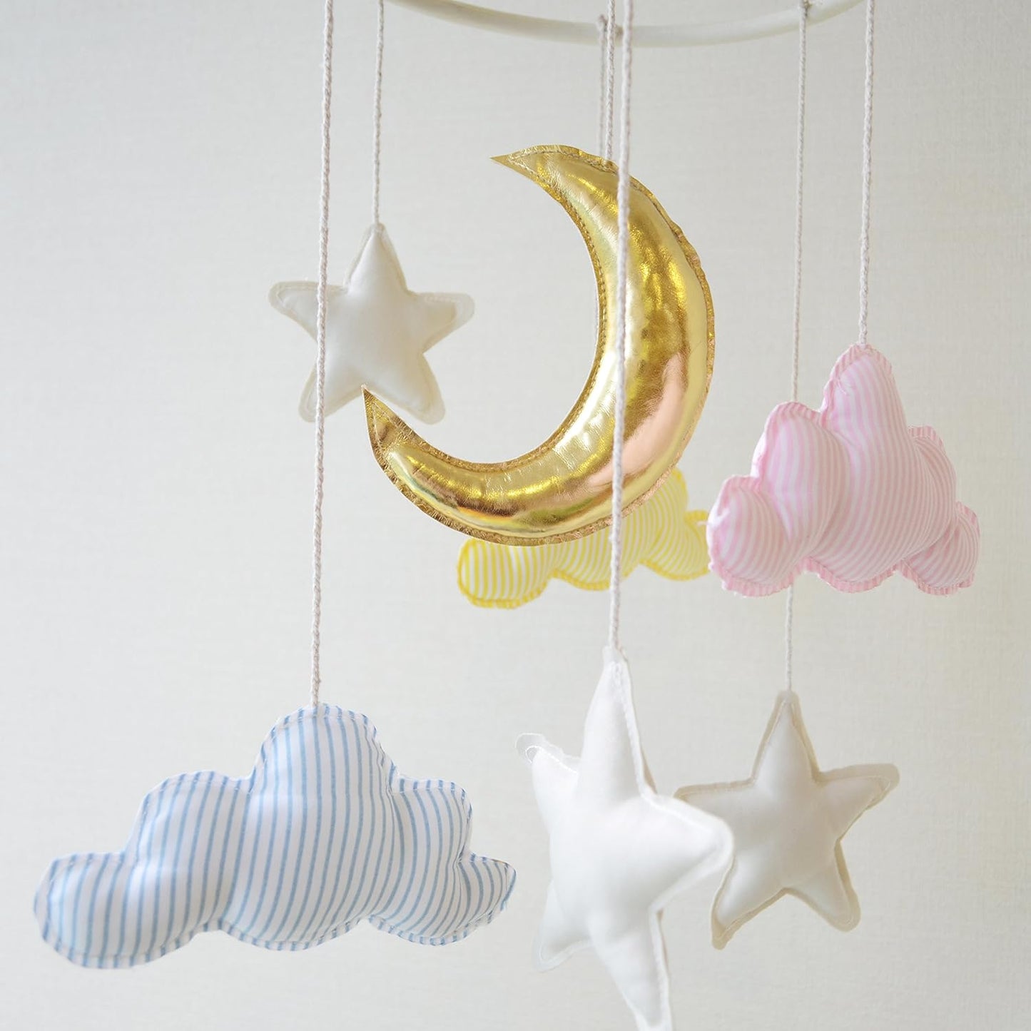 小物 モビール 月 星 雲 ベビーモビール ムーン モノトーン/パステル ゴールド【クリアストーン】