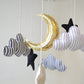小物 モビール 月 星 雲 ベビーモビール ムーン モノトーン/パステル ゴールド【クリアストーン】