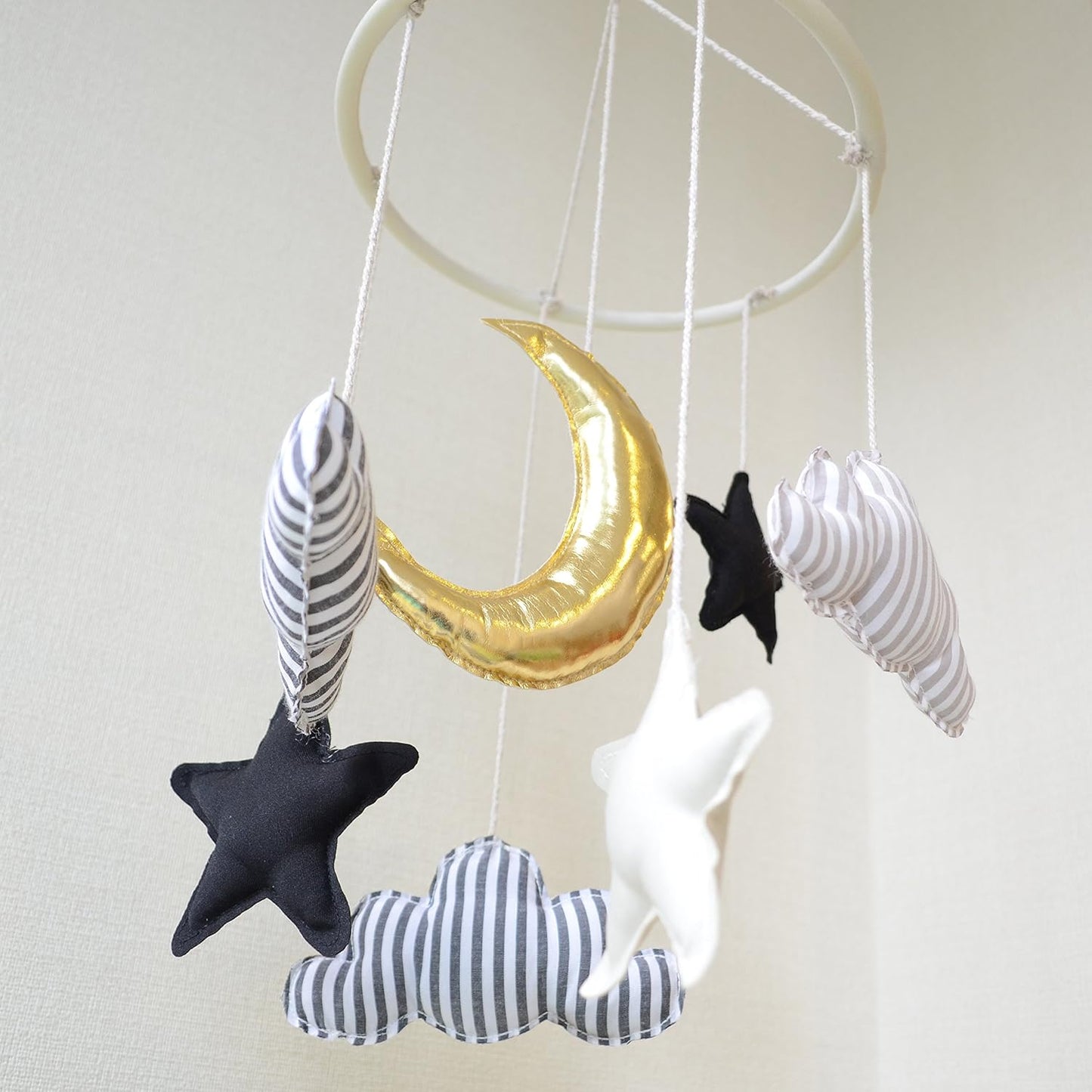 小物 モビール 月 星 雲 ベビーモビール ムーン モノトーン/パステル ゴールド【クリアストーン】