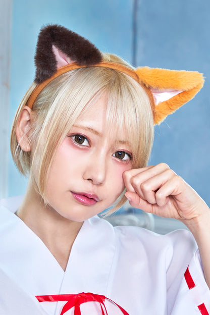 コスプレ 小物 キャットカチューシャ ねこ 立ち耳 アニマル 動物 仮装 フリーサイズ ホワイト/ブラック/ブラウン【クリアストーン】