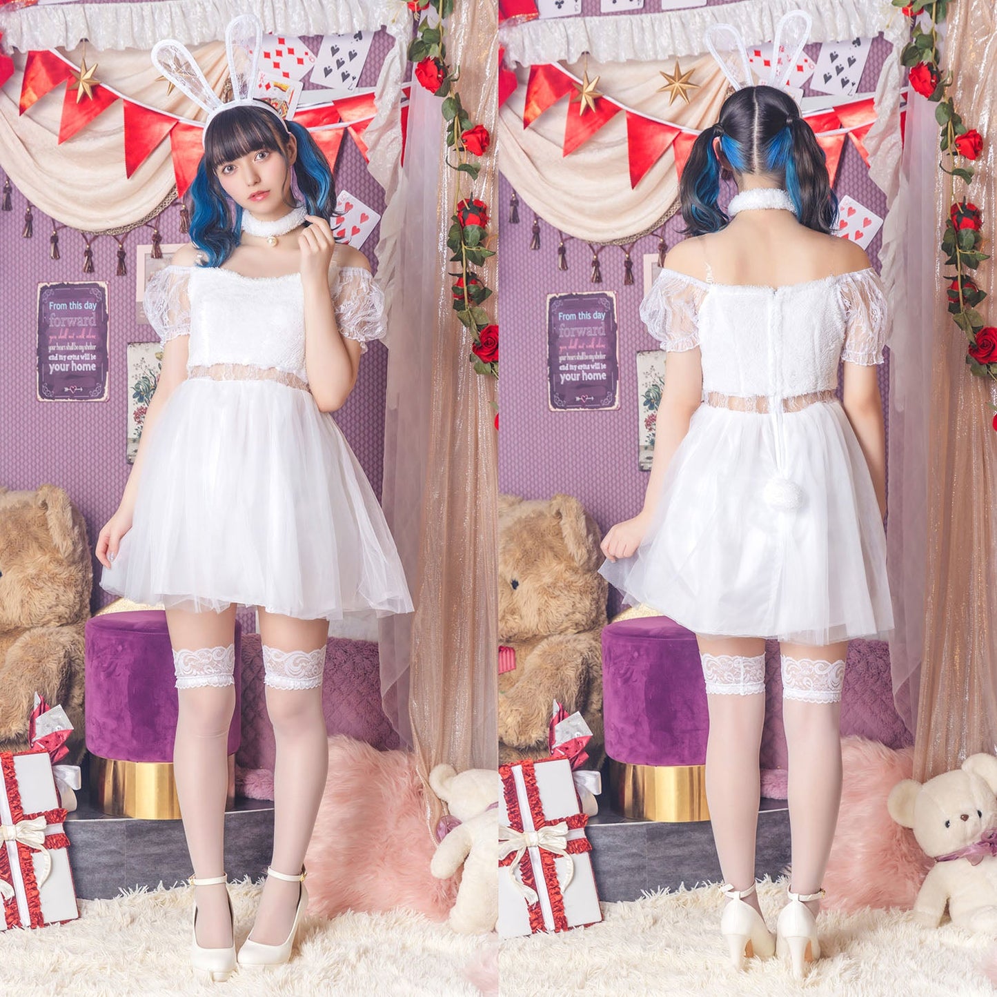 コスプレ うさぎ コケティッシュガーリー ホワイトレースバニー レディース S M L ブラック【クリアストーン】