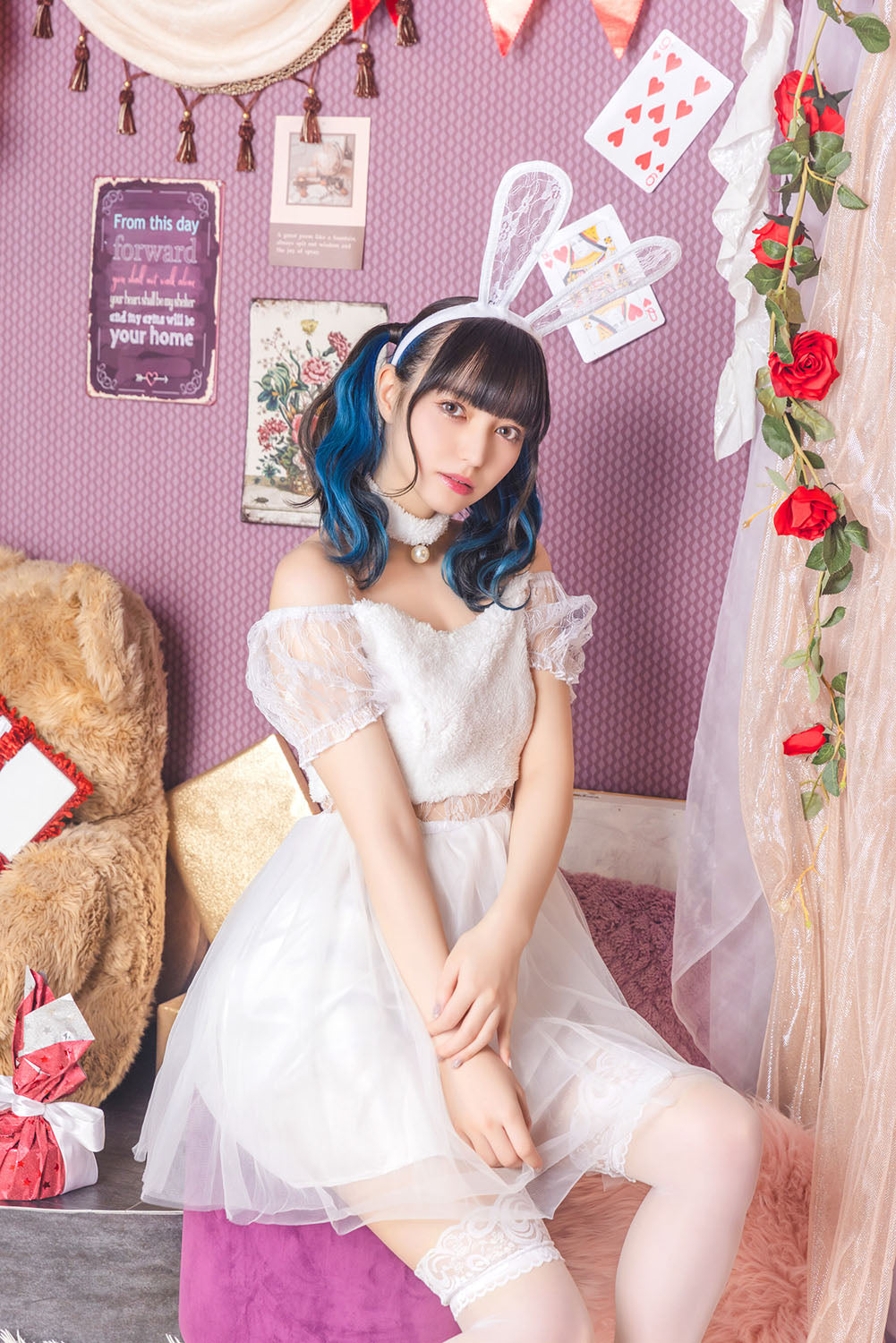 コスプレ うさぎ コケティッシュガーリー ホワイトレースバニー レディース S M L ブラック【クリアストーン】