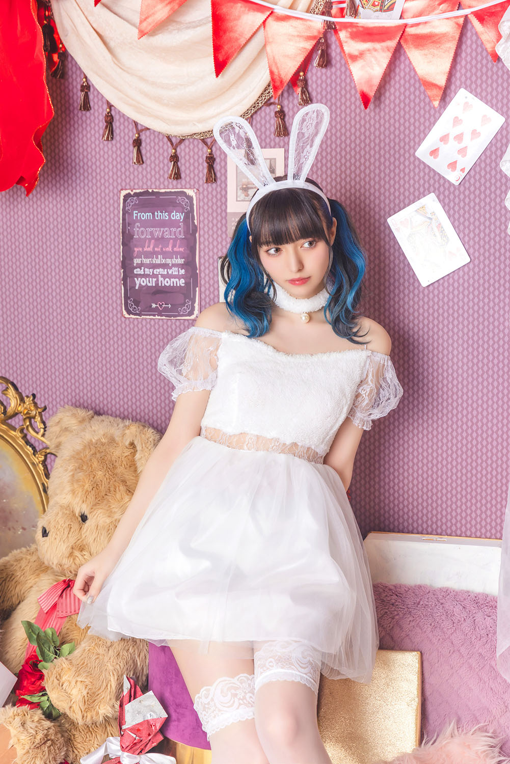 コスプレ うさぎ コケティッシュガーリー ホワイトレースバニー レディース S M L ブラック【クリアストーン】