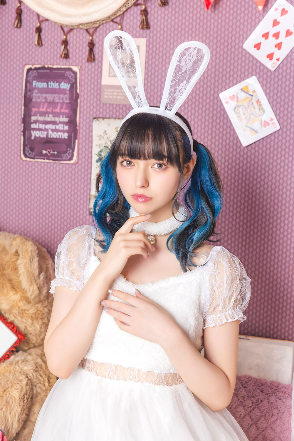 コスプレ うさぎ コケティッシュガーリー ホワイトレースバニー レディース S M L ブラック【クリアストーン】