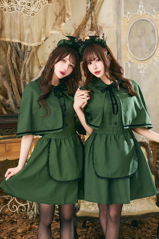 コスプレ メイド ハロウィン 洋館メイド ミニ レディース フリーサイズ グリーン【クリアストーン】♡