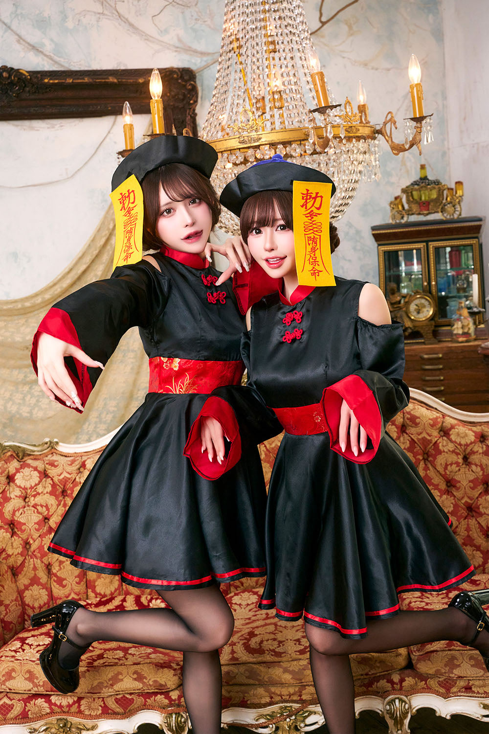 コスプレ キョンシー ハロウィン ルーズスリーブキョンシー レディース フリーサイズ レッド【クリアストーン】♡