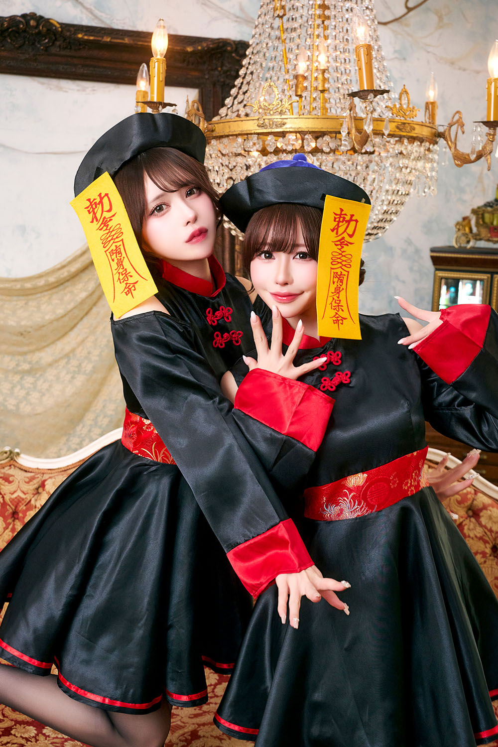 コスプレ キョンシー ハロウィン ルーズスリーブキョンシー レディース フリーサイズ レッド【クリアストーン】♡