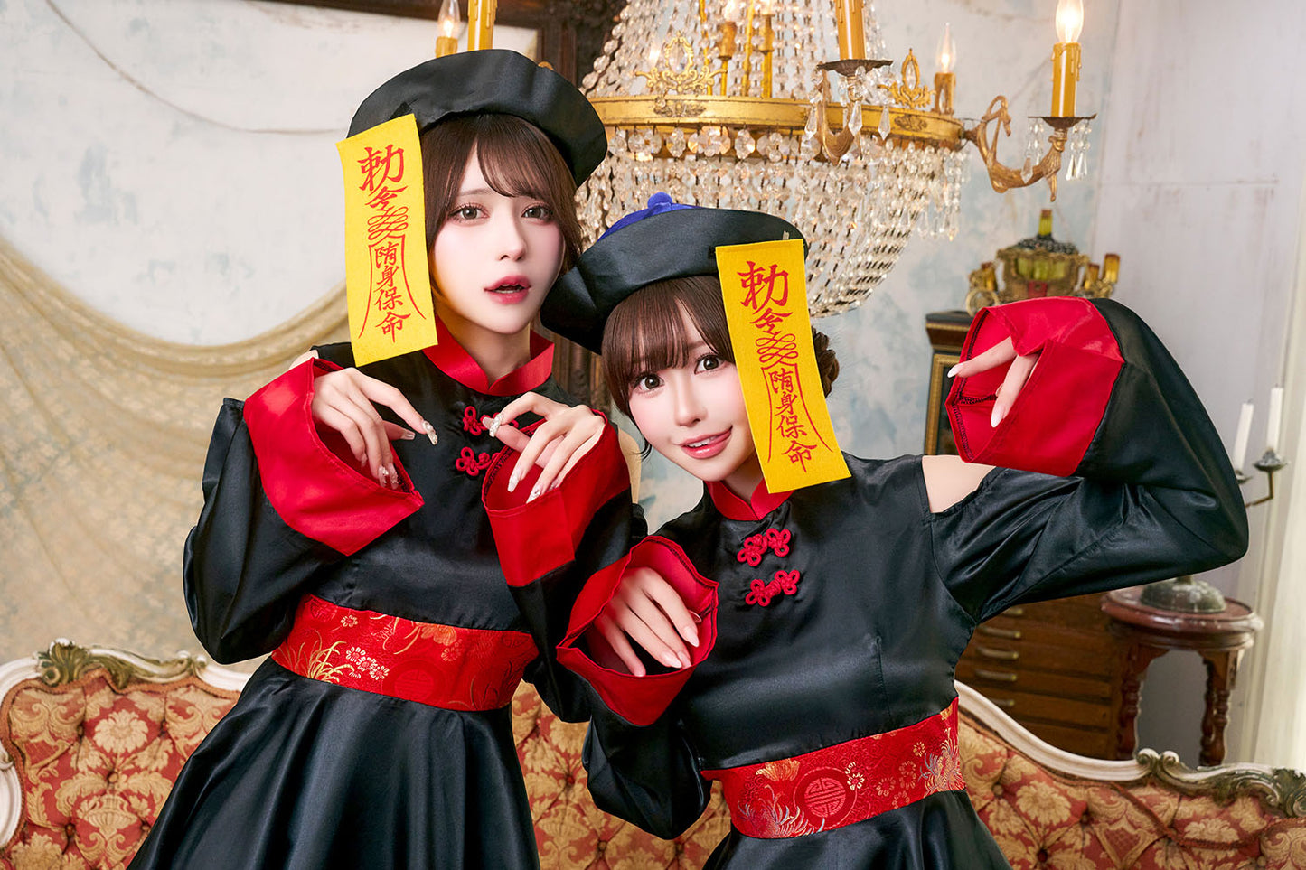 コスプレ キョンシー ハロウィン ルーズスリーブキョンシー レディース フリーサイズ レッド【クリアストーン】♡