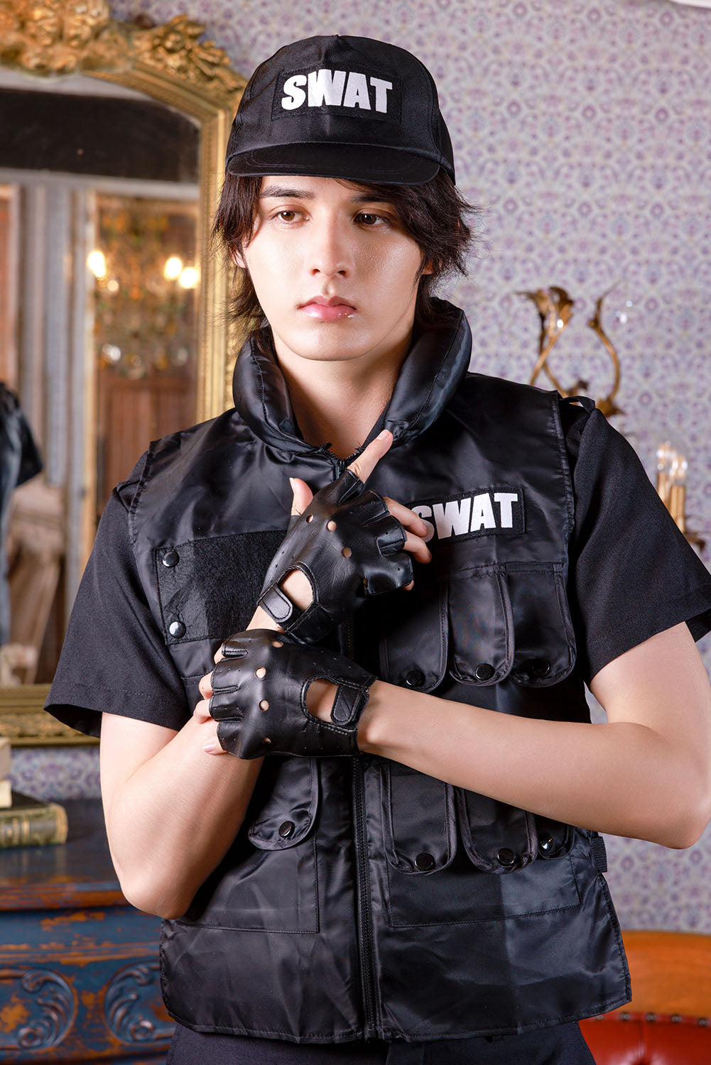 ≪スタンミさん着用≫ コスプレ 仮装 ハロウィン スピードスワット ユニセックス フリーサイズ ブラック 【クリアストーン】