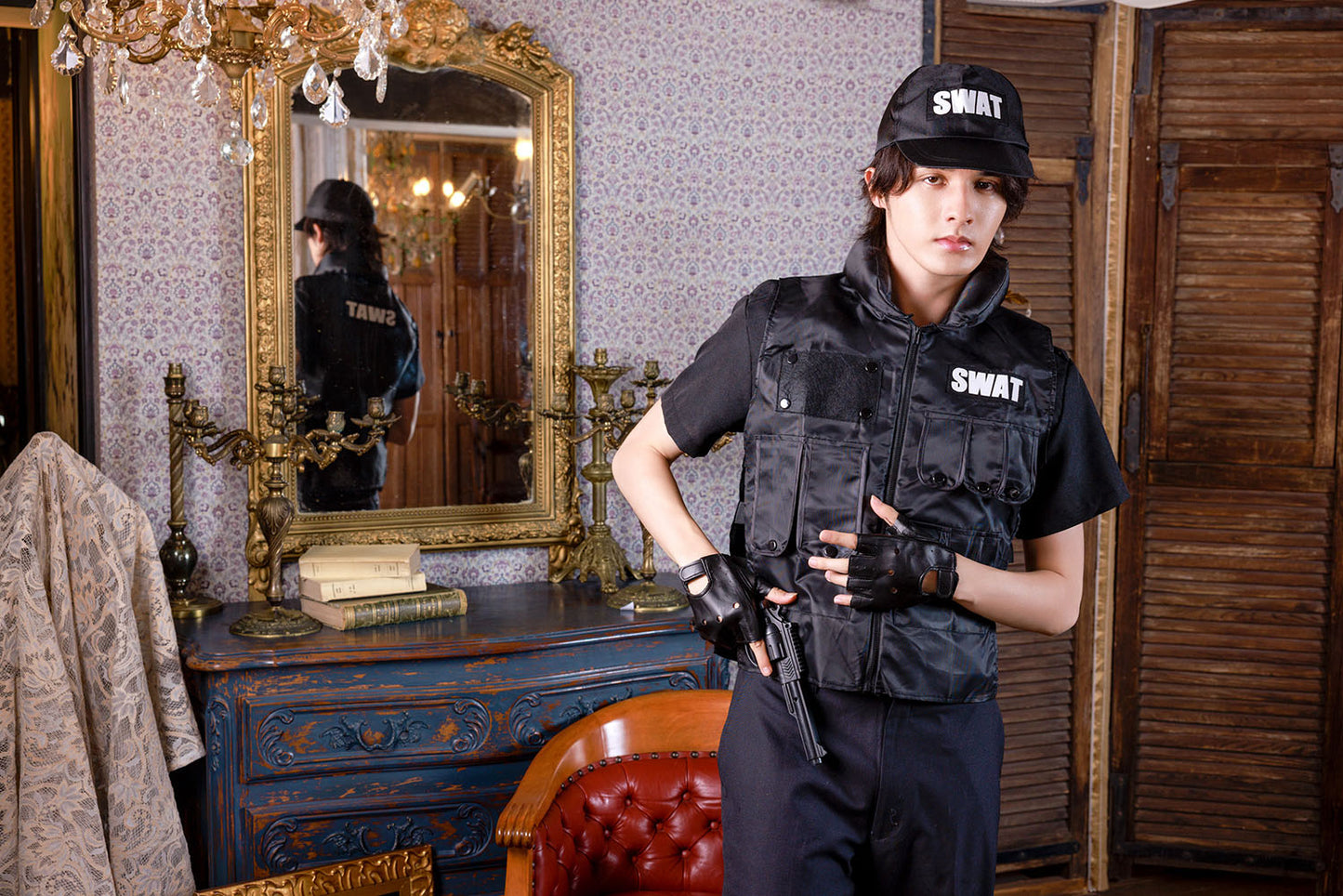 ≪スタンミさん着用≫ コスプレ 仮装 ハロウィン スピードスワット ユニセックス フリーサイズ ブラック 【クリアストーン】