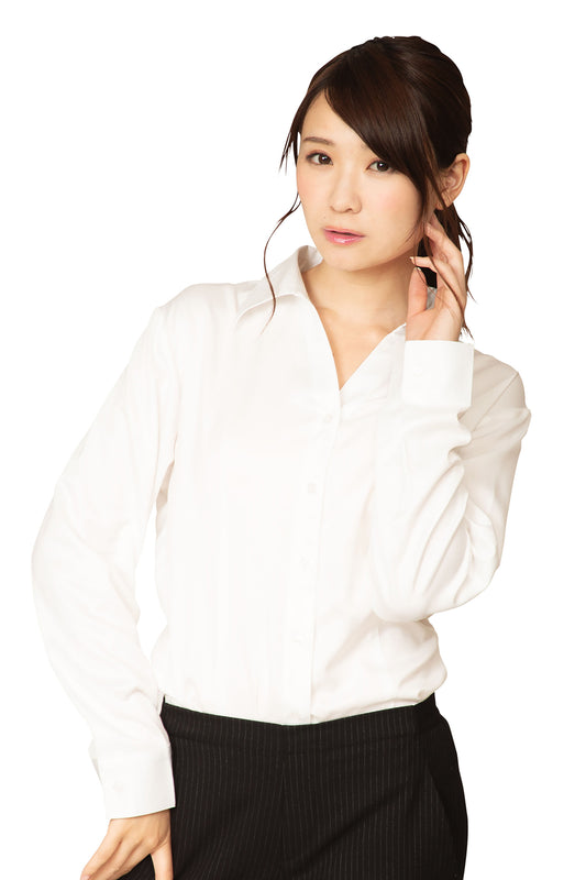 ワイシャツ 機能性ビジネスシャツ スキッパー L/M 白 レディース フリーサイズ ホワイト【クリアストーン】