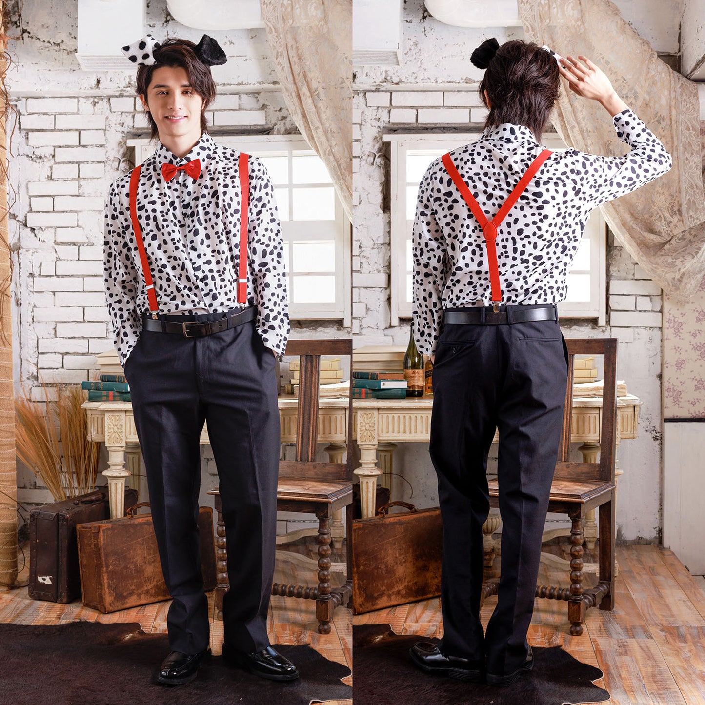 ≪スタンミさん着用≫ コスプレ いぬ ハロウィン アニマルシャツ ダルメシアンシャツ ユニセックス フリーサイズ ホワイト【クリアストーン】