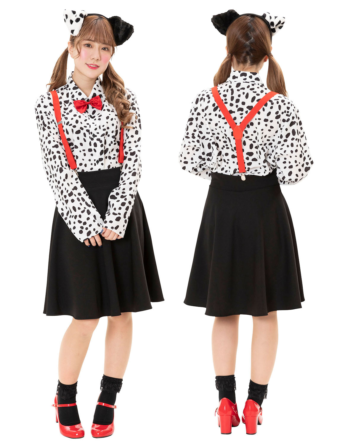 ≪スタンミさん着用≫ コスプレ いぬ ハロウィン アニマルシャツ ダルメシアンシャツ ユニセックス フリーサイズ ホワイト【クリアストーン】