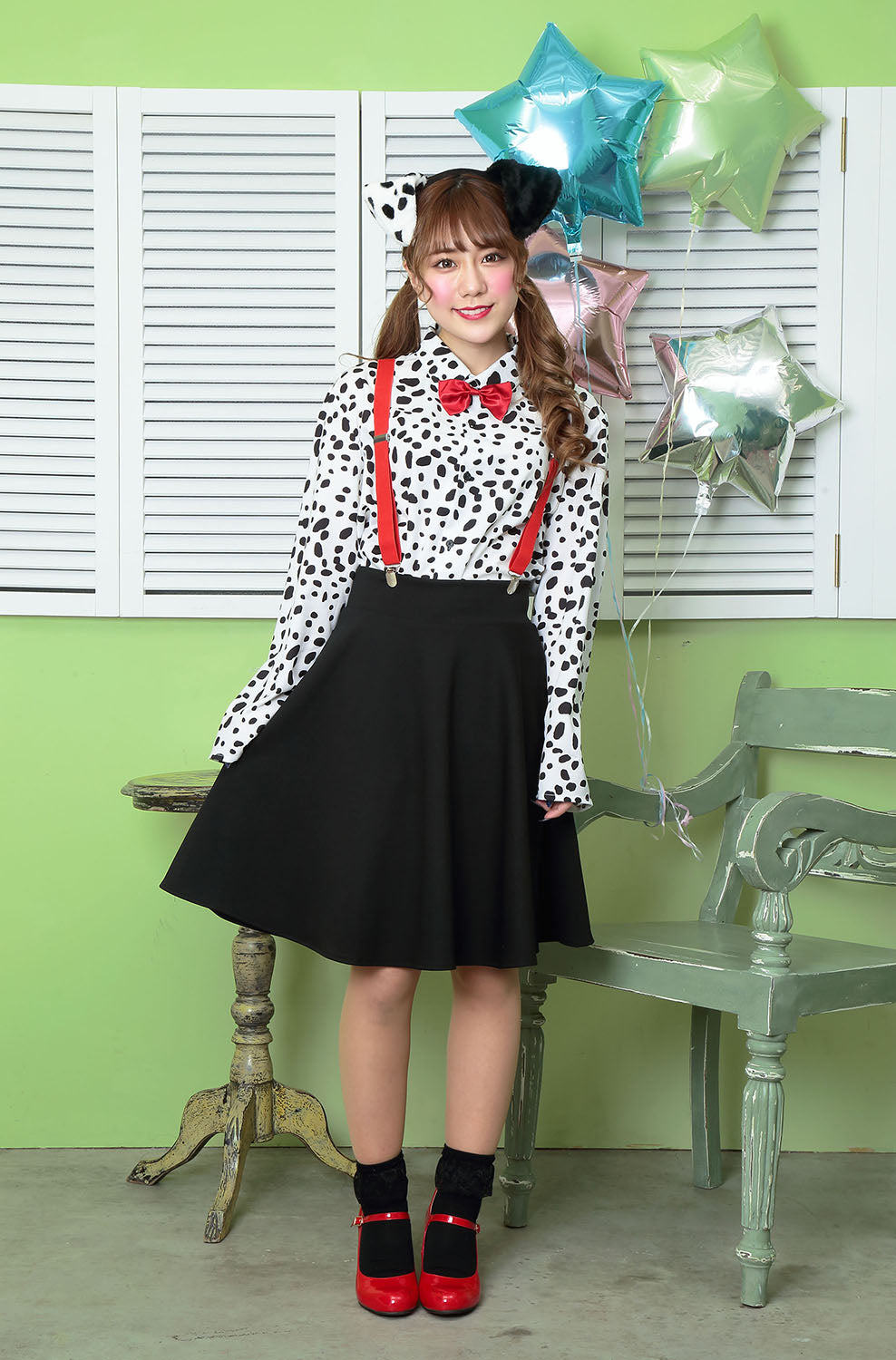 ≪スタンミさん着用≫ コスプレ いぬ ハロウィン アニマルシャツ ダルメシアンシャツ ユニセックス フリーサイズ ホワイト【クリアストーン】