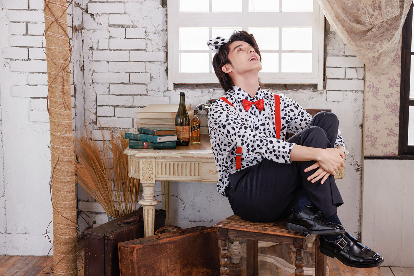 ≪スタンミさん着用≫ コスプレ いぬ ハロウィン アニマルシャツ ダルメシアンシャツ ユニセックス フリーサイズ ホワイト【クリアストーン】