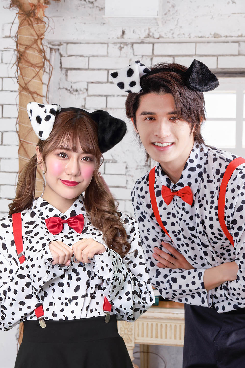 ≪スタンミさん着用≫ コスプレ いぬ ハロウィン アニマルシャツ ダルメシアンシャツ ユニセックス フリーサイズ ホワイト【クリアストーン】