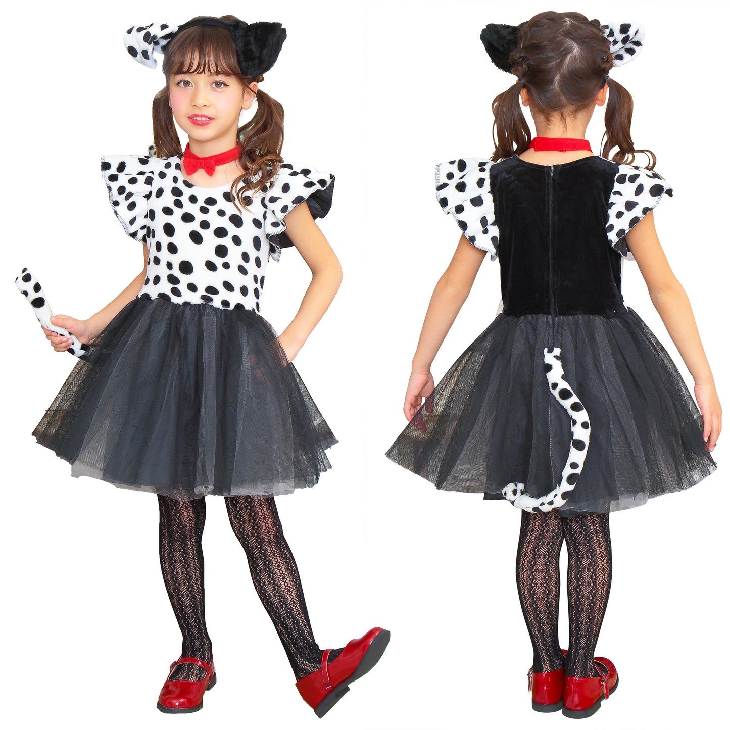 コスプレ キッズ こども ダルメシアン アニマル 動物 ハロウィン プティダルメシアン 100cm/120cm/140cm ブラック ホワイト【クリアストーン】