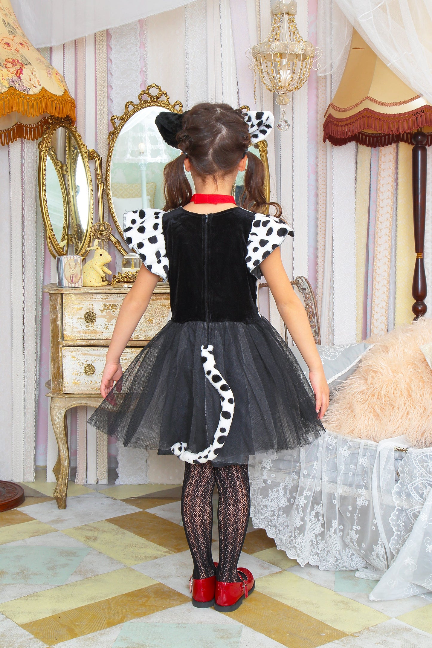 コスプレ キッズ こども ダルメシアン アニマル 動物 ハロウィン プティダルメシアン 100cm/120cm/140cm ブラック ホワイト【クリアストーン】